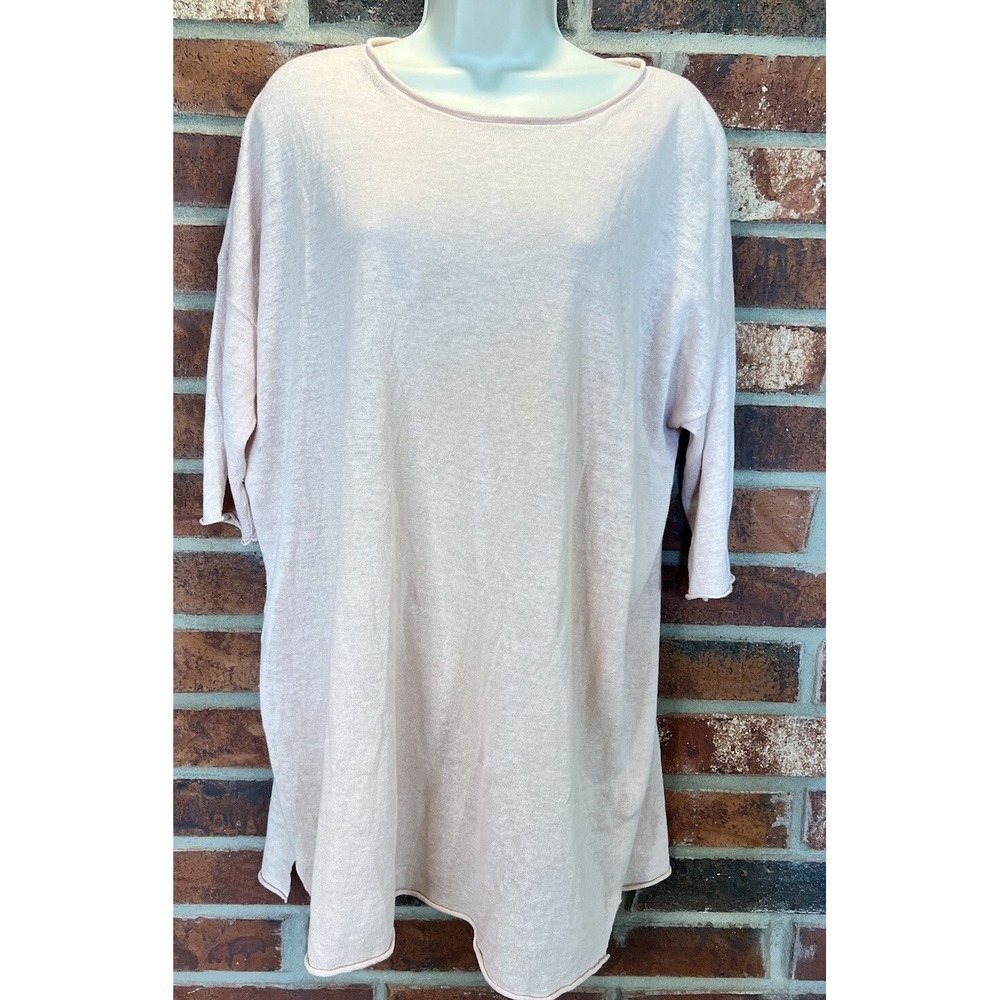 Eileen Fisher Organic Linen Cotten Blend Oversized Pink Tunic Top M Lagenlook